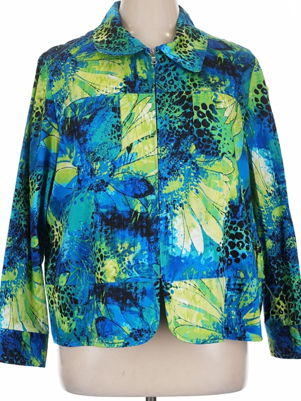 Erin London Art To Wear Vibrant Floral Leopard Print Zip Jacket Plus Size 1X